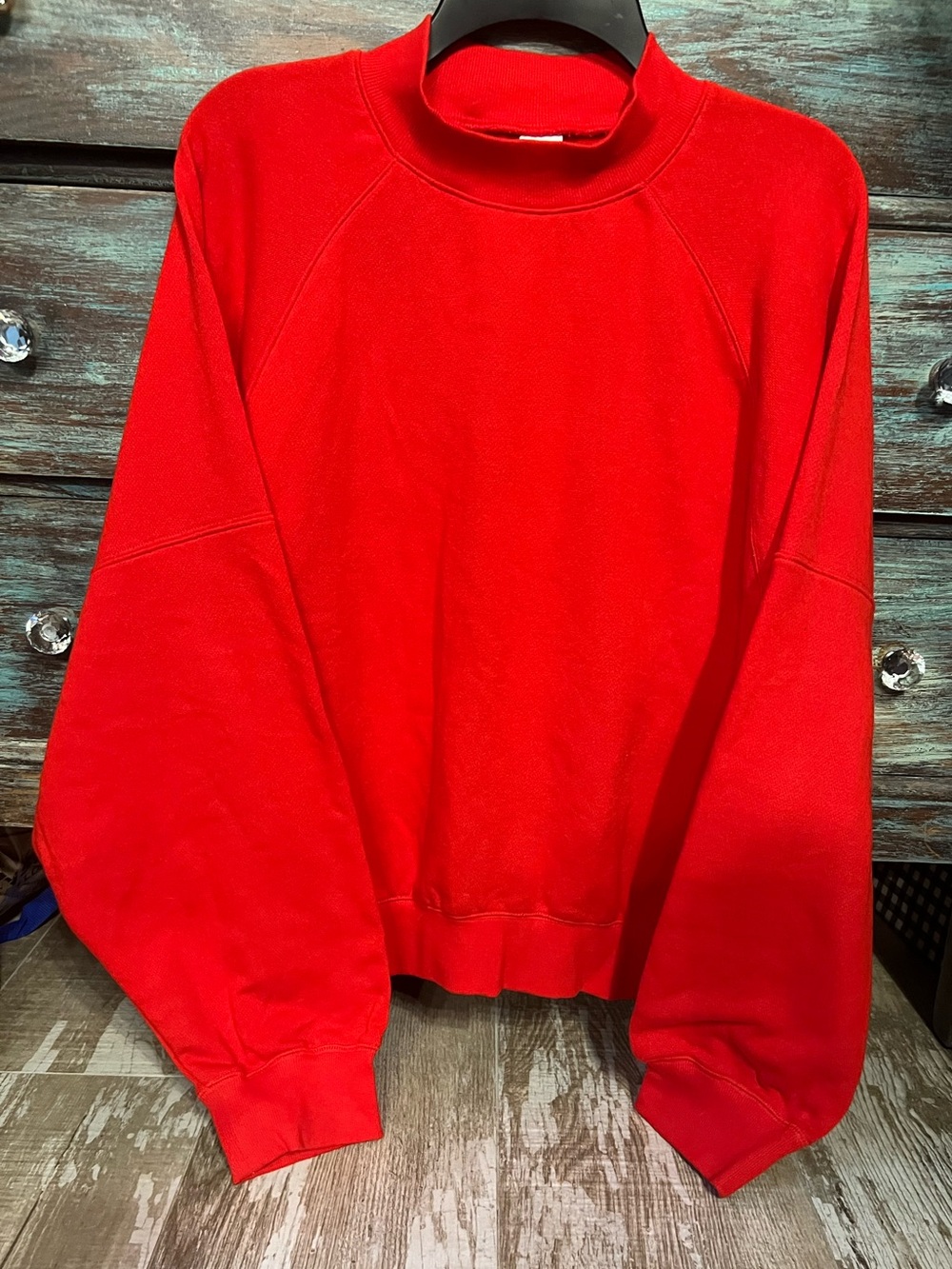 NWOT!💗PINK VS Campus Fleece Mock-Neck Sweatshirt in Bright Vermillion Red! XL!